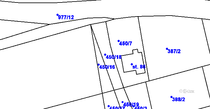 Parcela st. 450/18 v KÚ Domoradovice, Katastrální mapa