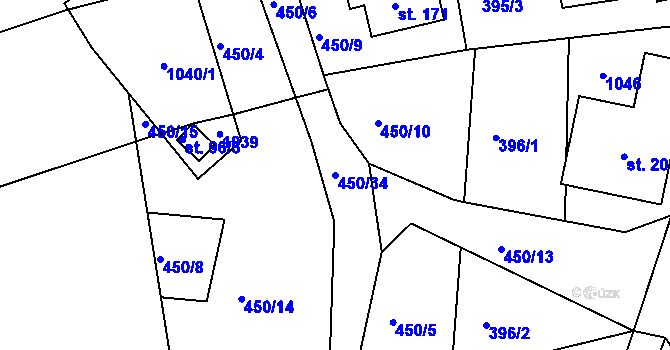 Parcela st. 450/34 v KÚ Domoradovice, Katastrální mapa