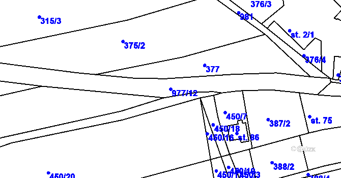 Parcela st. 977/12 v KÚ Domoradovice, Katastrální mapa