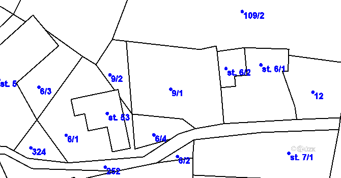 Parcela st. 9/1 v KÚ Filipovice, Katastrální mapa