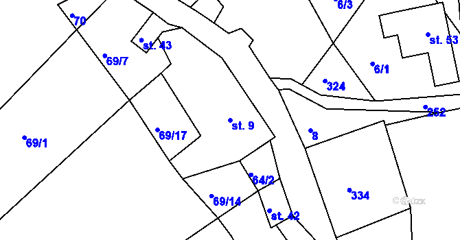 Parcela st. 9 v KÚ Filipovice, Katastrální mapa
