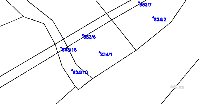 Parcela st. 834/1 v KÚ Domoraz, Katastrální mapa