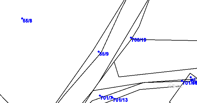 Parcela st. 55/9 v KÚ Domoraz, Katastrální mapa