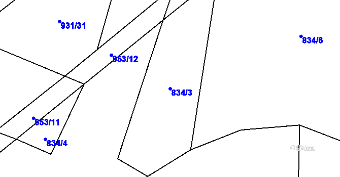 Parcela st. 834/3 v KÚ Domoraz, Katastrální mapa