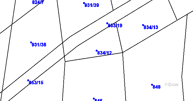 Parcela st. 834/12 v KÚ Domoraz, Katastrální mapa