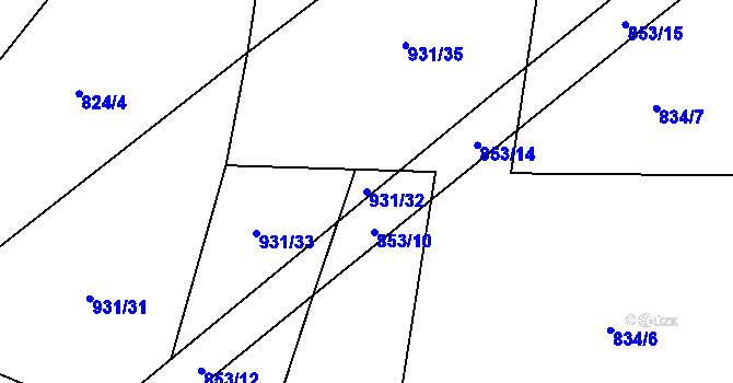 Parcela st. 931/32 v KÚ Domoraz, Katastrální mapa