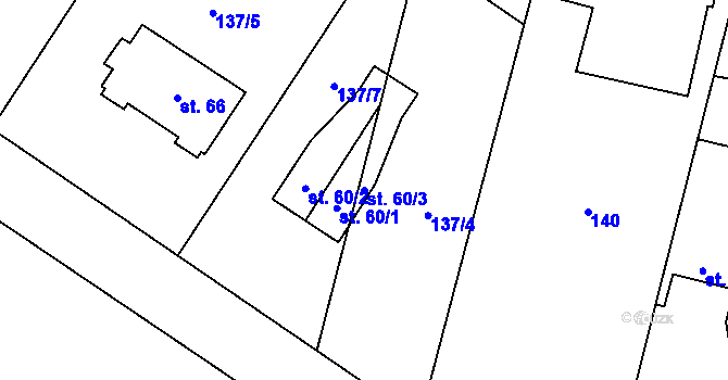 Parcela st. 60/3 v KÚ Domoslavice, Katastrální mapa