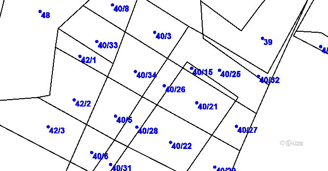Parcela st. 40/26 v KÚ Domoslavice, Katastrální mapa