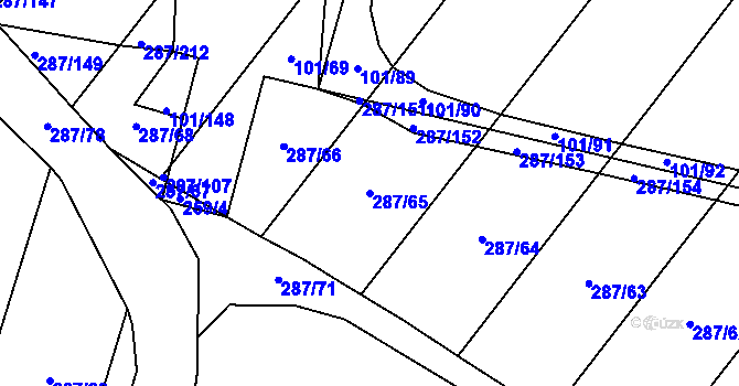 Parcela st. 287/65 v KÚ Domoslavice, Katastrální mapa