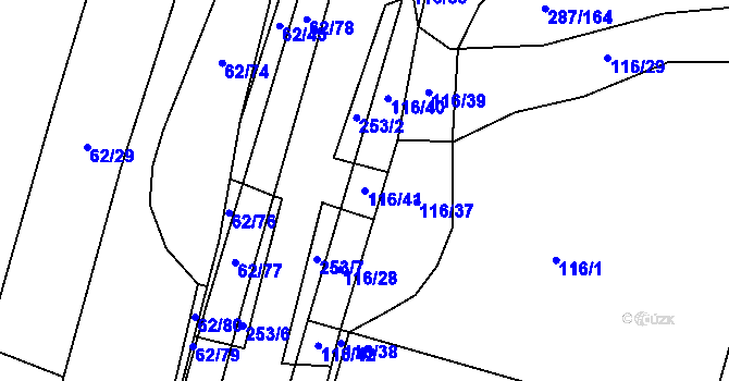 Parcela st. 116/41 v KÚ Domoslavice, Katastrální mapa