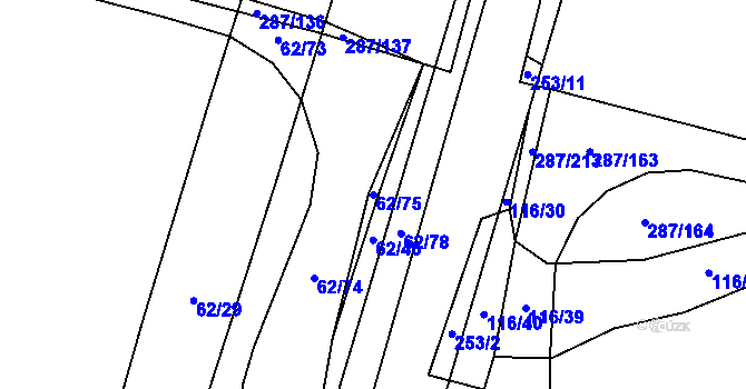 Parcela st. 62/75 v KÚ Domoslavice, Katastrální mapa