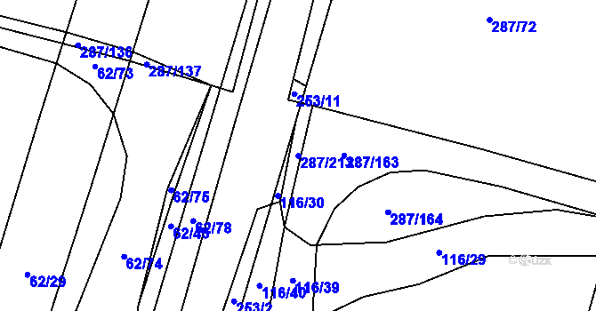 Parcela st. 287/213 v KÚ Domoslavice, Katastrální mapa