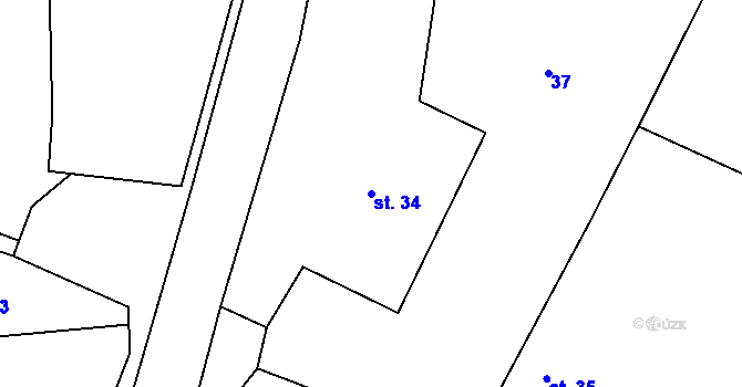 Parcela st. 34 v KÚ Sylvárův Újezd, Katastrální mapa