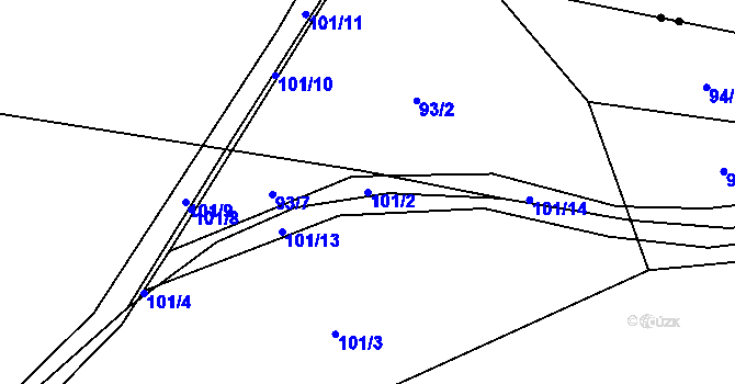 Parcela st. 101/2 v KÚ Sylvárův Újezd, Katastrální mapa