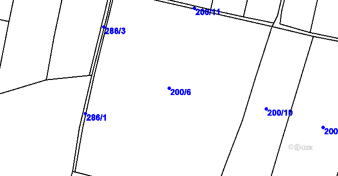 Parcela st. 200/6 v KÚ Sylvárův Újezd, Katastrální mapa