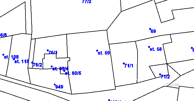 Parcela st. 59 v KÚ Domousnice, Katastrální mapa