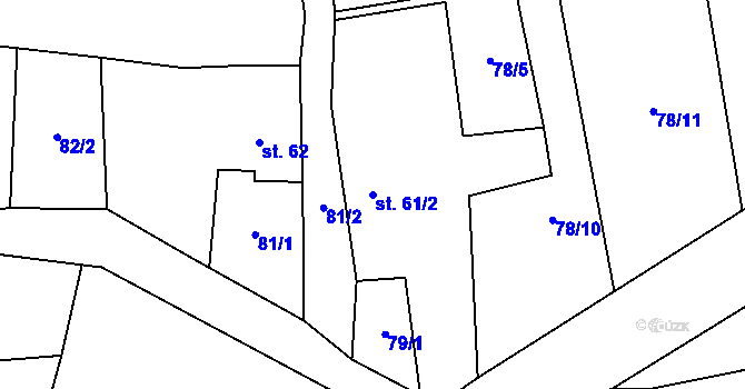 Parcela st. 61/2 v KÚ Domousnice, Katastrální mapa