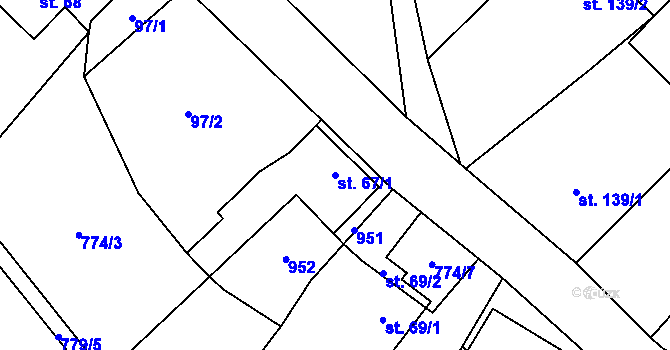 Parcela st. 67/1 v KÚ Domousnice, Katastrální mapa