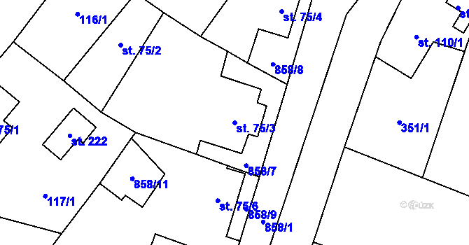 Parcela st. 75/3 v KÚ Domousnice, Katastrální mapa