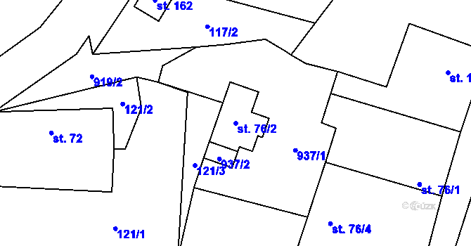 Parcela st. 76/2 v KÚ Domousnice, Katastrální mapa