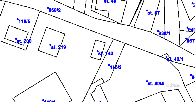 Parcela st. 140 v KÚ Domousnice, Katastrální mapa