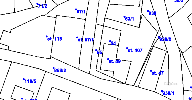 Parcela st. 65 v KÚ Domousnice, Katastrální mapa