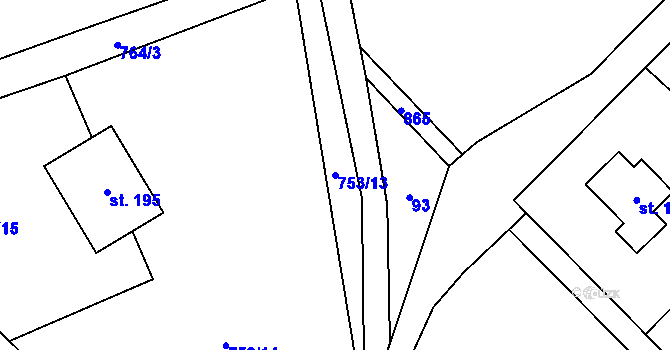 Parcela st. 753/13 v KÚ Domousnice, Katastrální mapa