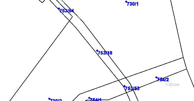 Parcela st. 753/18 v KÚ Domousnice, Katastrální mapa