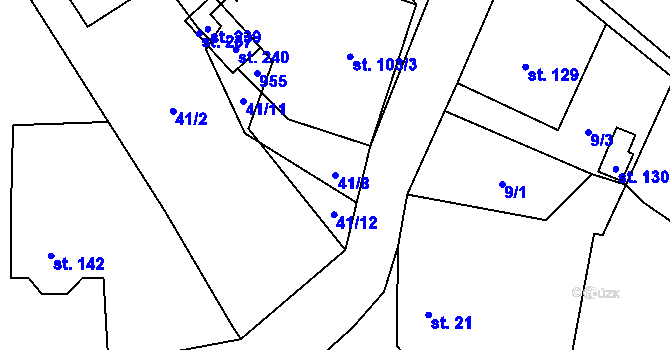 Parcela st. 41/8 v KÚ Domousnice, Katastrální mapa