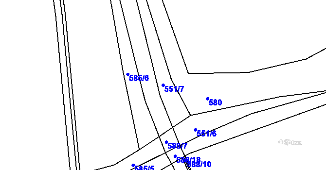 Parcela st. 551/7 v KÚ Domousnice, Katastrální mapa