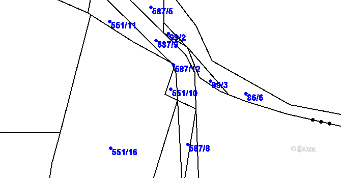 Parcela st. 551/10 v KÚ Domousnice, Katastrální mapa