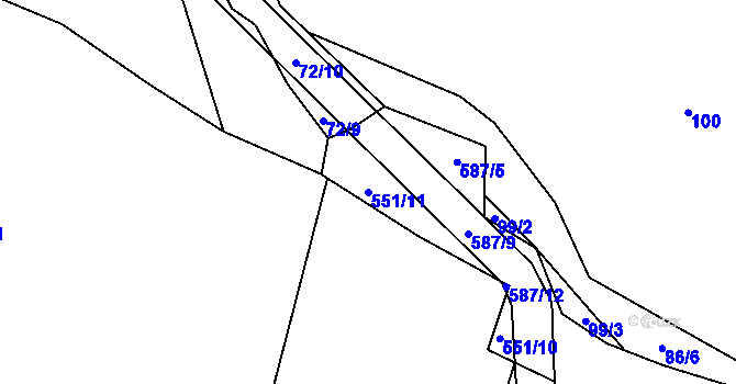Parcela st. 551/11 v KÚ Domousnice, Katastrální mapa
