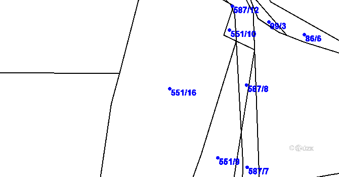 Parcela st. 551/16 v KÚ Domousnice, Katastrální mapa