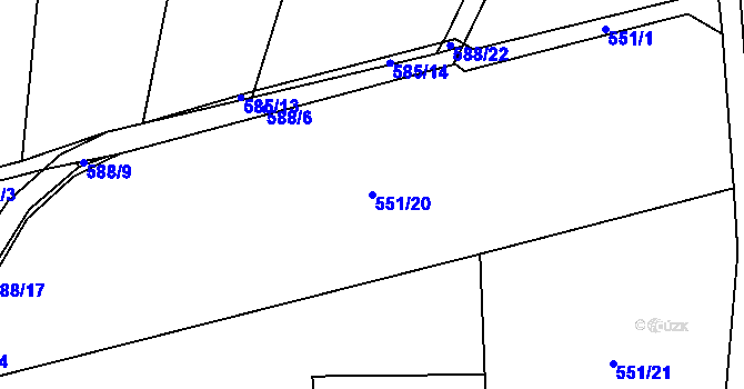 Parcela st. 551/20 v KÚ Domousnice, Katastrální mapa