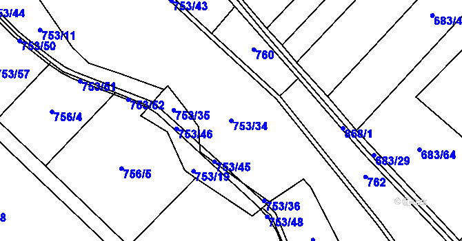 Parcela st. 753/34 v KÚ Domousnice, Katastrální mapa