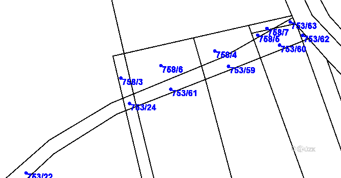 Parcela st. 753/61 v KÚ Domousnice, Katastrální mapa
