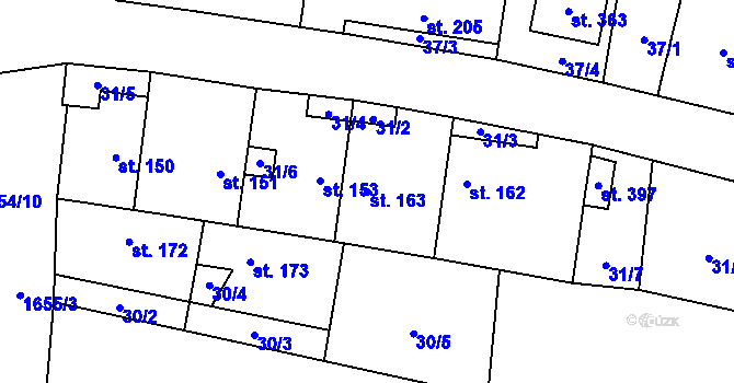 Parcela st. 163 v KÚ Domoušice, Katastrální mapa