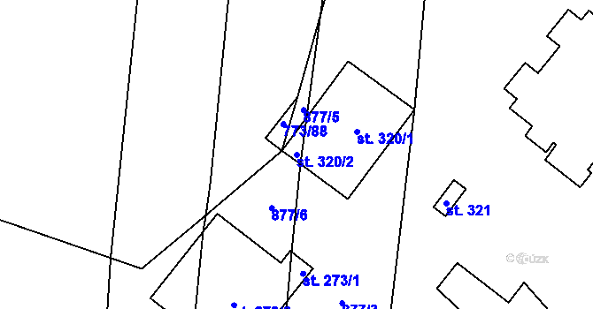 Parcela st. 320/2 v KÚ Domoušice, Katastrální mapa