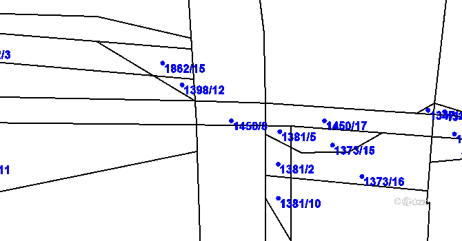 Parcela st. 1450/8 v KÚ Domoušice, Katastrální mapa