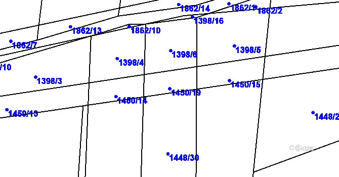 Parcela st. 1450/19 v KÚ Domoušice, Katastrální mapa