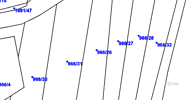 Parcela st. 966/26 v KÚ Domoušice, Katastrální mapa