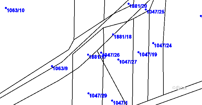 Parcela st. 1047/26 v KÚ Domoušice, Katastrální mapa