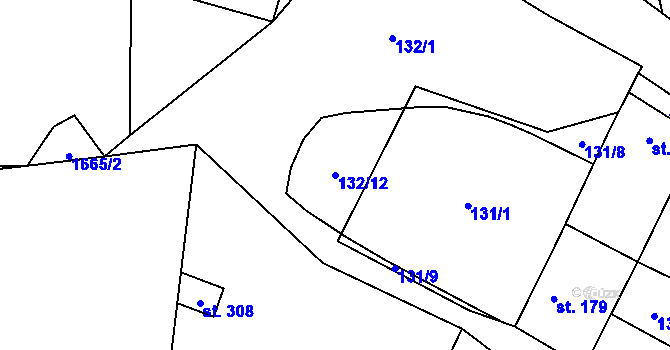 Parcela st. 132/12 v KÚ Domoušice, Katastrální mapa