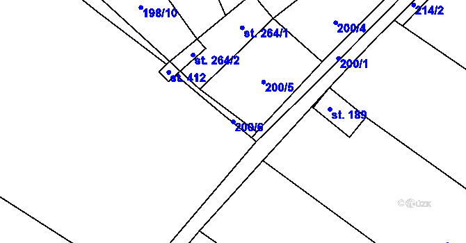 Parcela st. 200/6 v KÚ Domoušice, Katastrální mapa