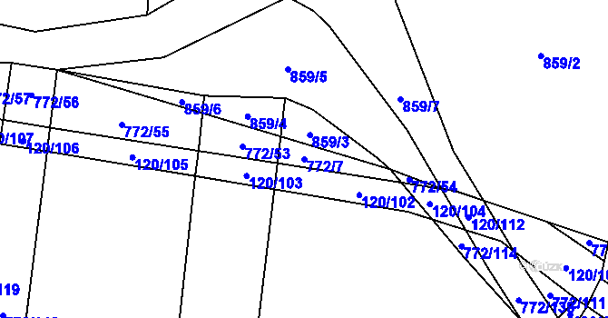 Parcela st. 772/7 v KÚ Doňov, Katastrální mapa