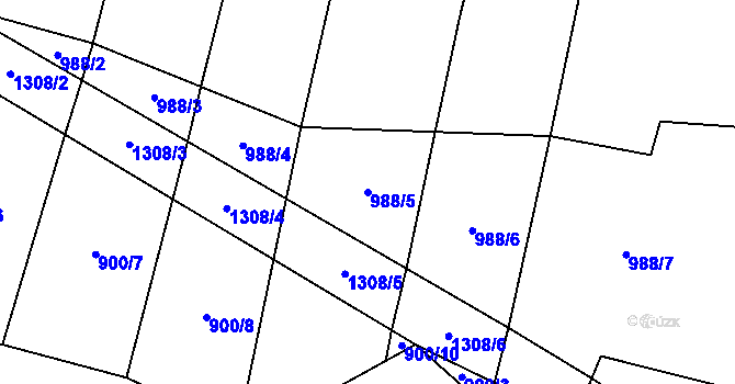 Parcela st. 988/5 v KÚ Doňov, Katastrální mapa