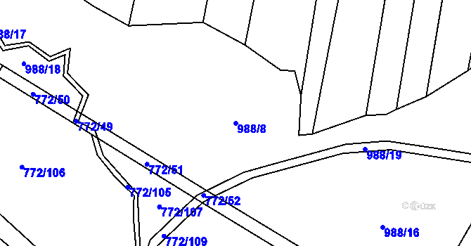 Parcela st. 988/8 v KÚ Doňov, Katastrální mapa