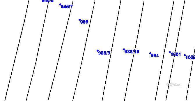 Parcela st. 988/9 v KÚ Doňov, Katastrální mapa