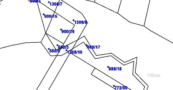 Parcela st. 988/17 v KÚ Doňov, Katastrální mapa