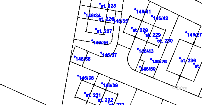 Parcela st. 146/37 v KÚ Doubek, Katastrální mapa